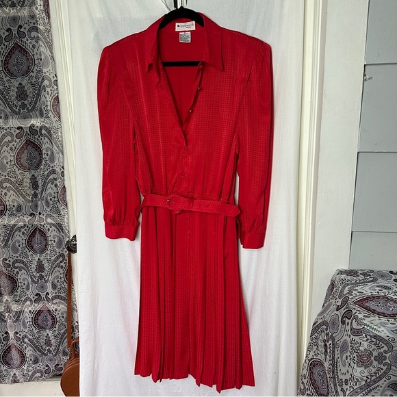 3/$20💥Vintage Appleseed’s Petite Red Front Button Down Belted Aline Retro Dress - Picture 3 of 17